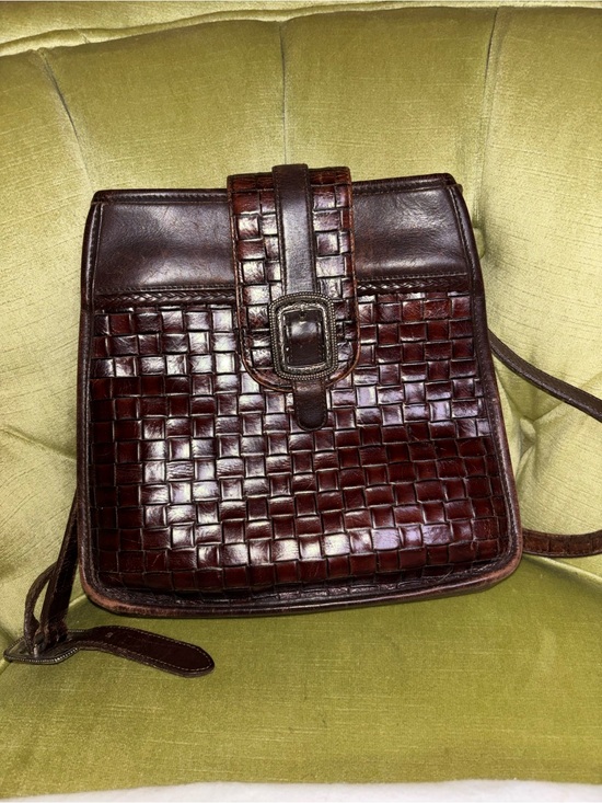 Brighton Handbags - Brighton Brown Leather Crossbody Purse Basketweave Magnetic Snap 9"x9"